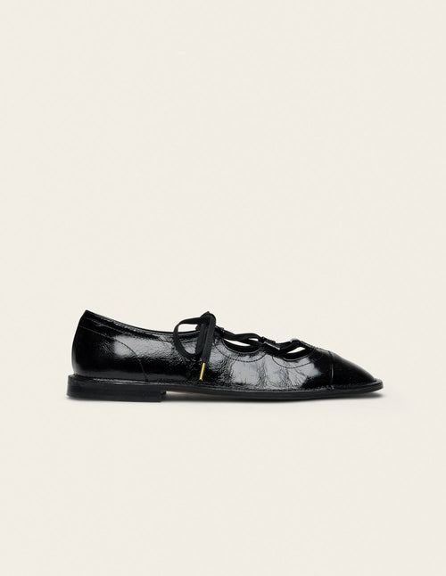 Ballerines Agna - Cuir plissé verni noir - 1