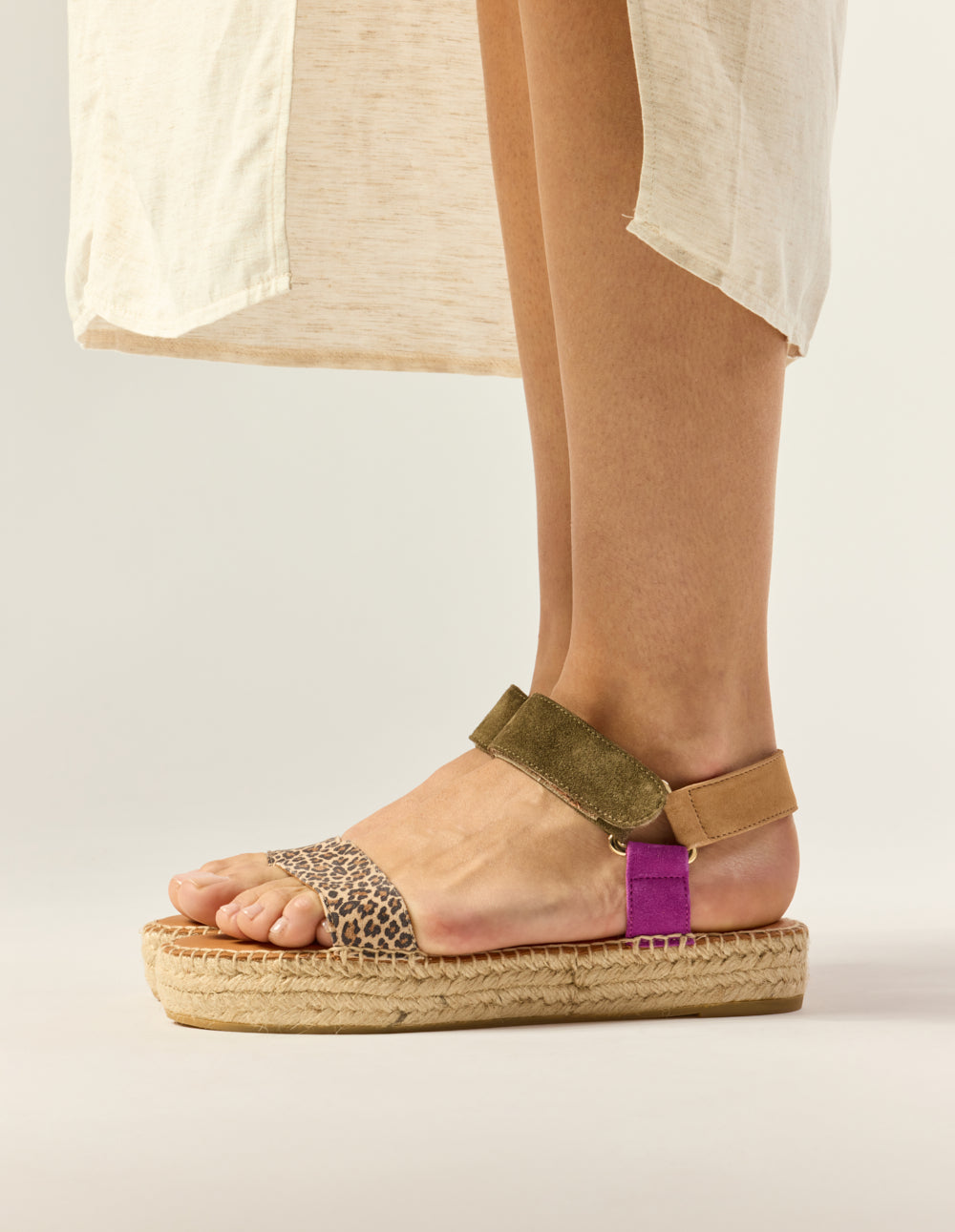 Espadrilles Flore - Suède magenta kaki beige - 1