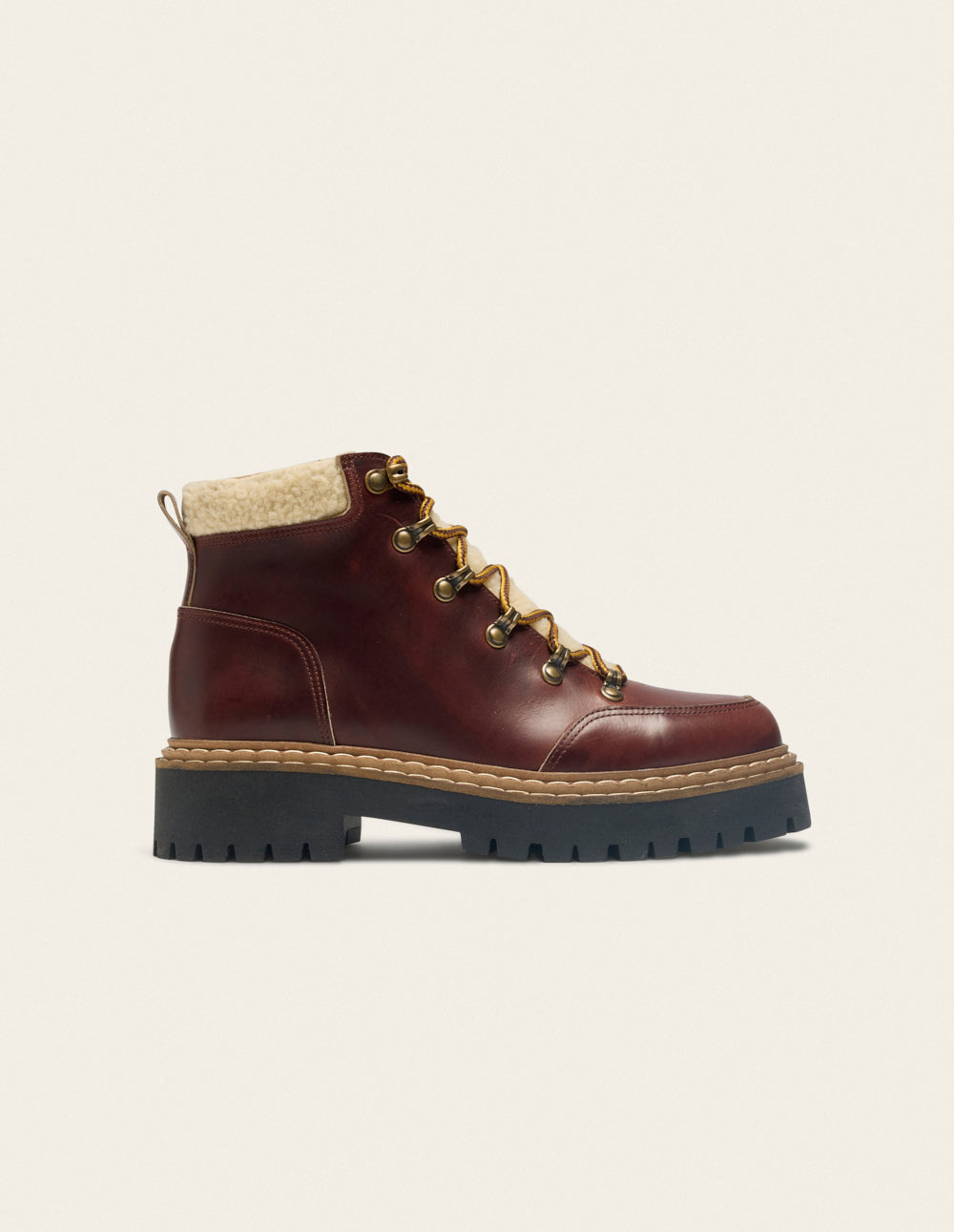 Bottines à lacets Gally - Cuir marron et fausse fourrure - 1