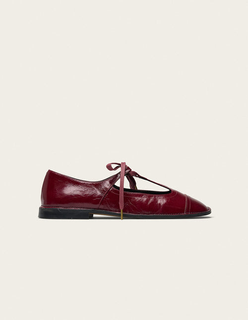 Ballerines Sora - Cuir plissé verni bordeaux - 1