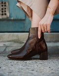 Bottines à talons Volma - Cuir plissé verni chocolat - 1